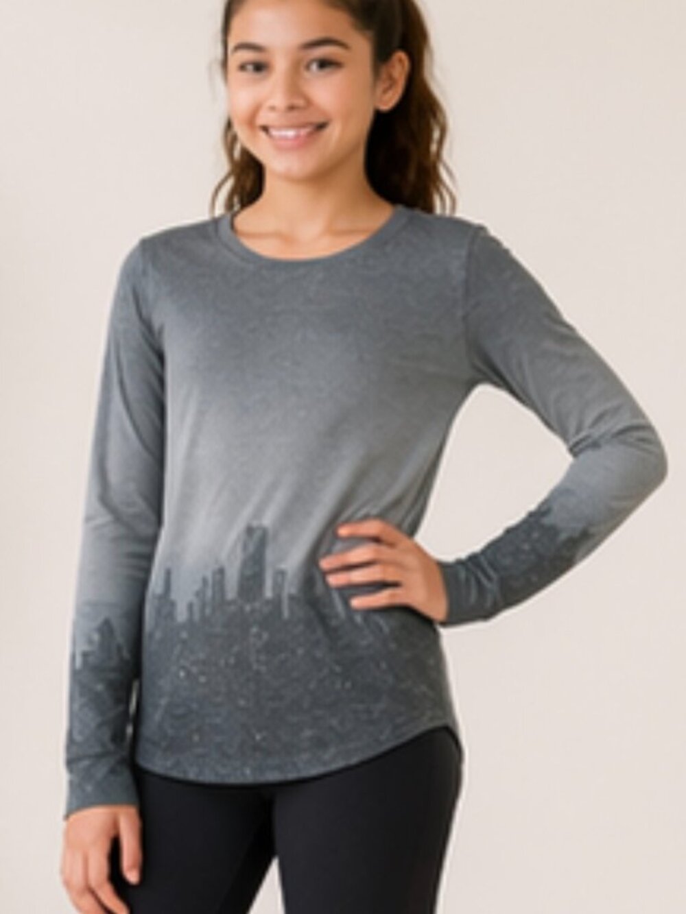 Sol Angeles Girls Gray Skyline Long Sleeve Top Size 12
